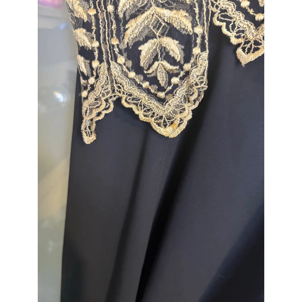Vintage Cachet Petite by Bari Protas Black Gold Long Sleeve Dress 4P - Picture 5 of 9